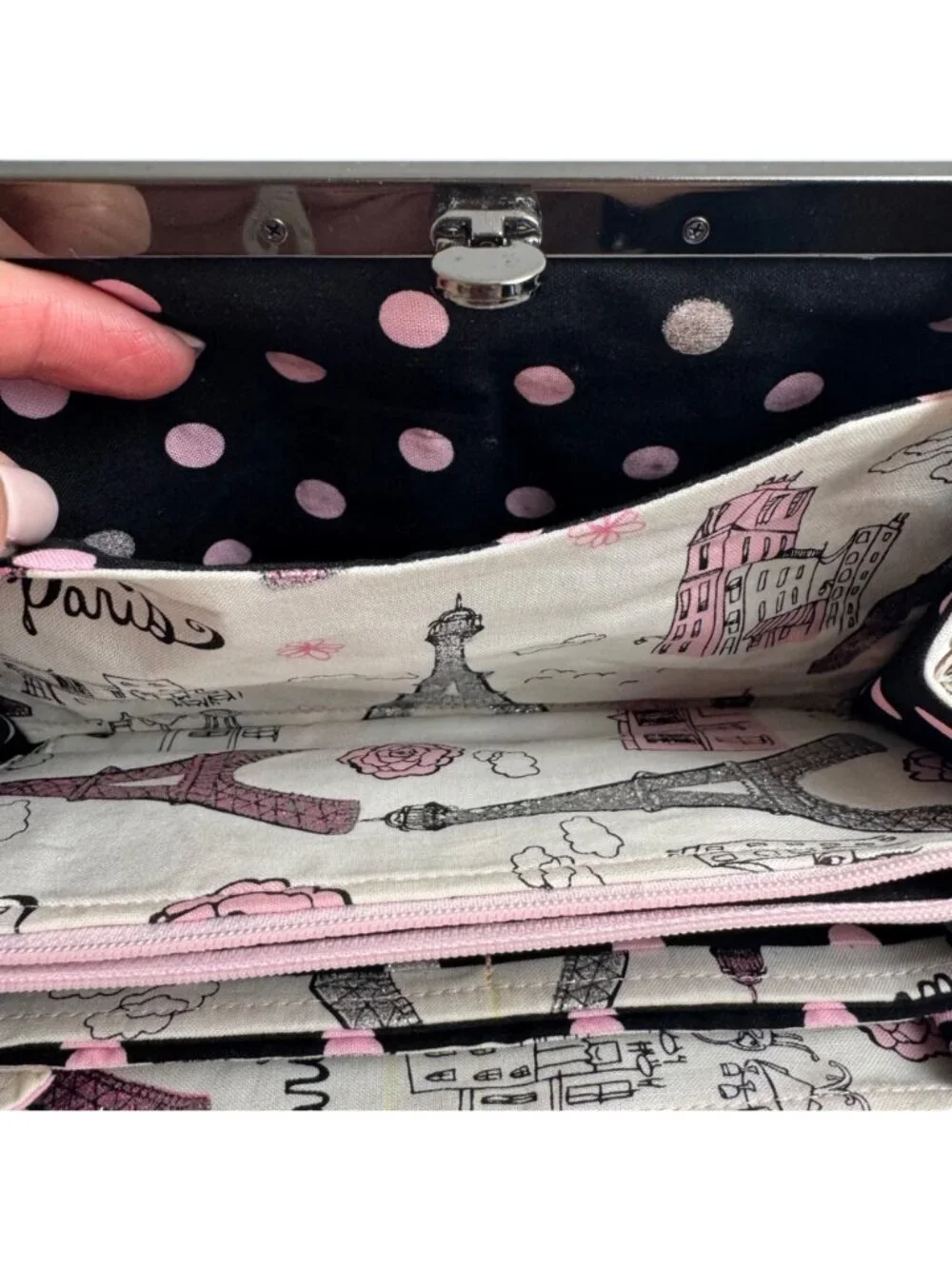 Handmade Clutch Small Shoulder Bag Purse Paris White Pink Glitter Fun Girly